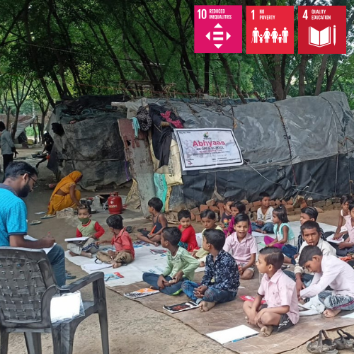 Abhyaas empowers underprivileged slum children with education and creative learning opportunities. SDG 4, SDG 1, SDG 6